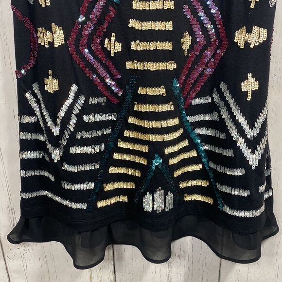 Logo By Lori Goldstein Sleeveless Sequins Black Multi Festive Tunic Top - Picture 8 of 12